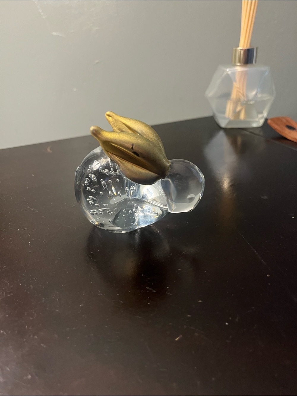 Clear GlassArt Bunny Rabbit Paperweight Featuring Gold Ears From Late 20th Cen